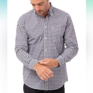 NIP chef works gingham dress shirt navy white check size large